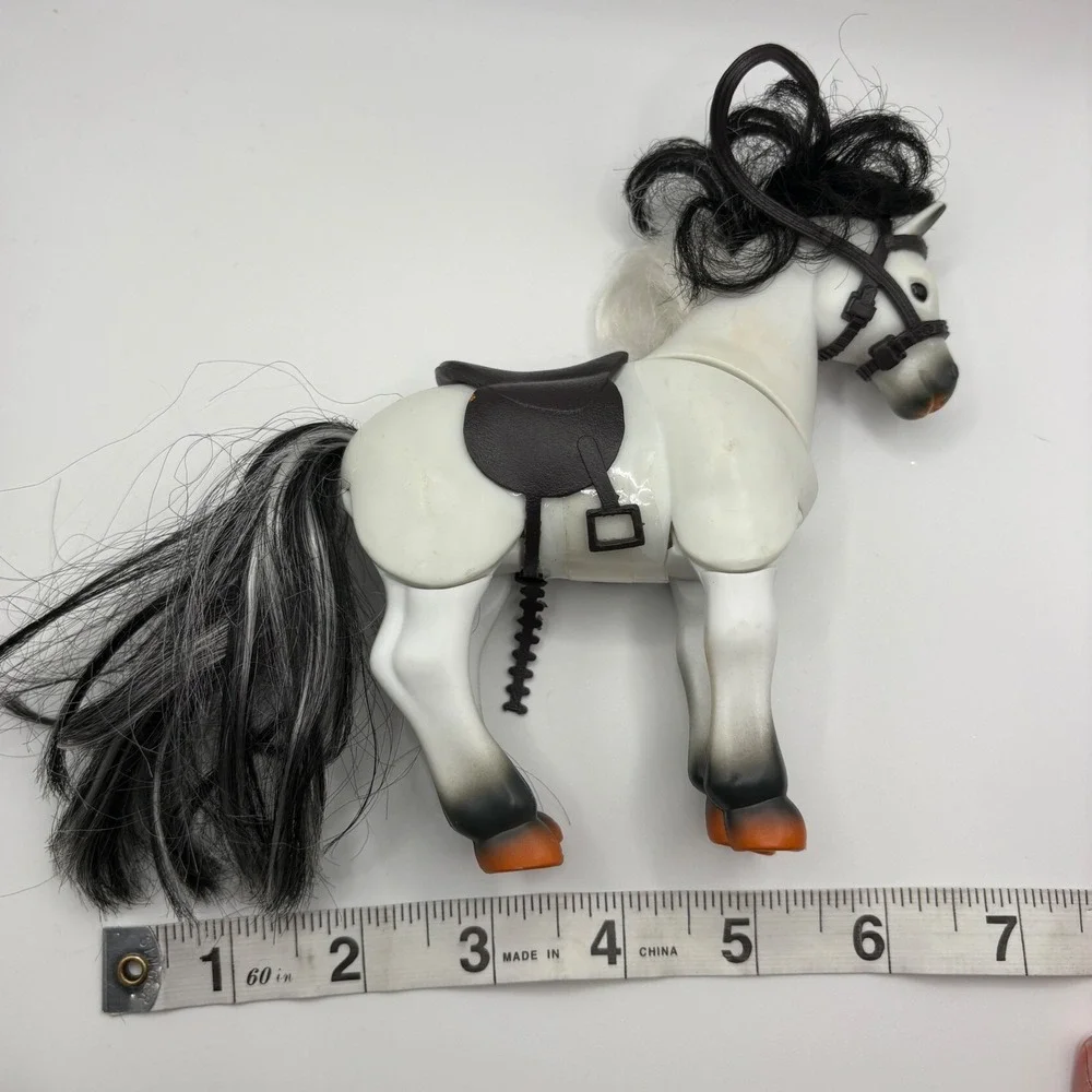 Vintage Kidkore Pony Horse Figure White Grey Black Articulated 2000 Toy 7 inch
